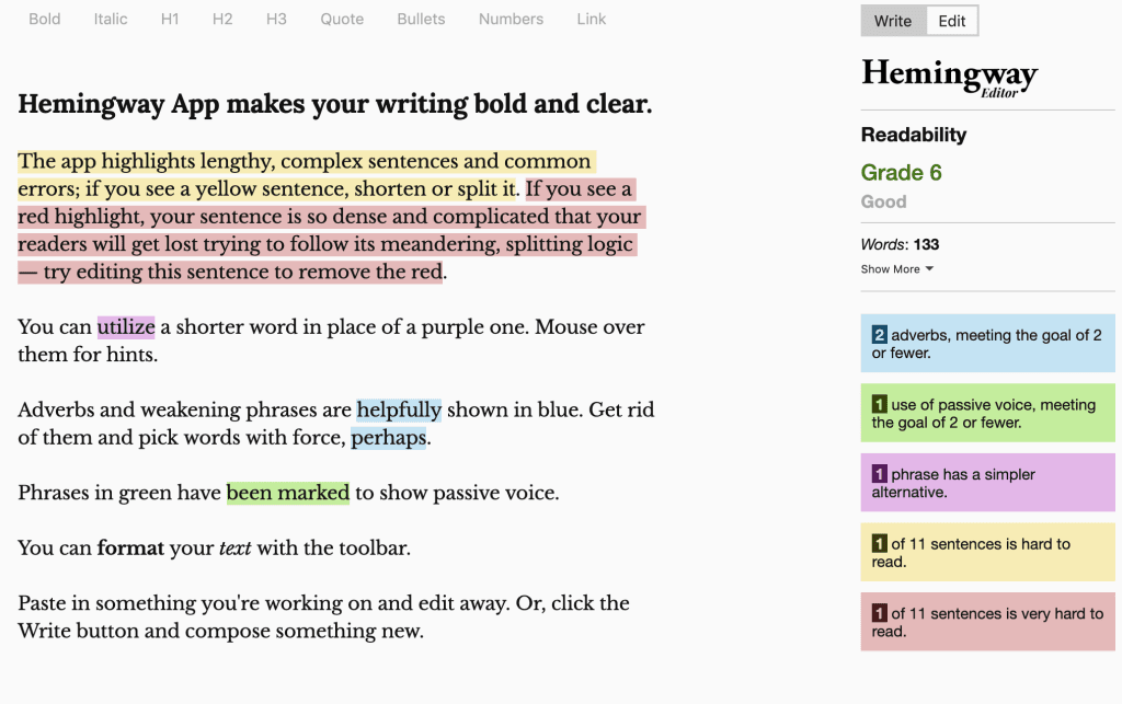 hemingway editor writing tools